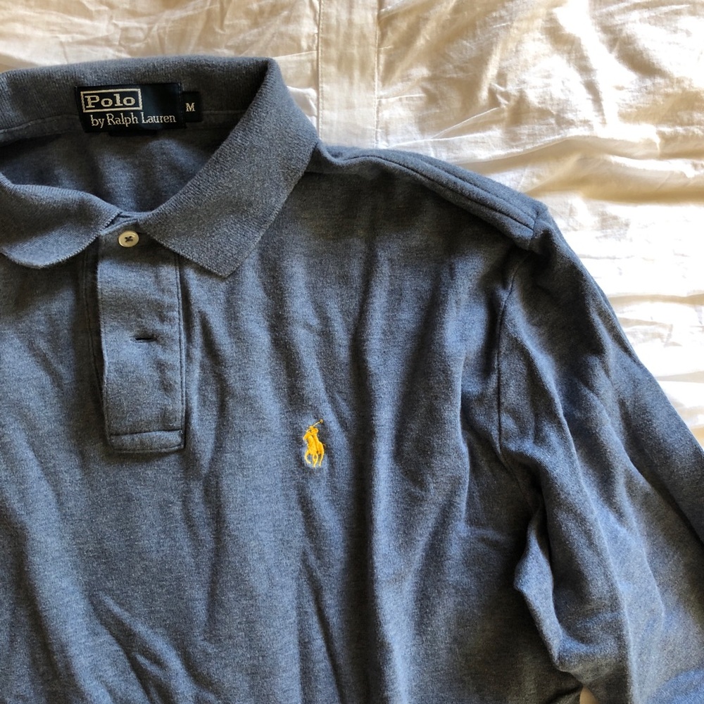 Men’s long-sleeve heathered blue polo